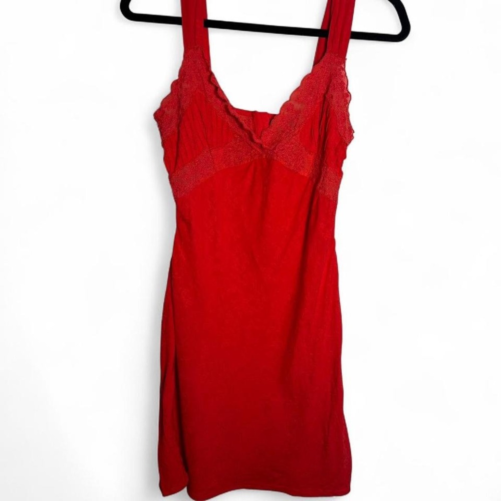 Light Before Dark size S red slip style mini dress with lace and an open back